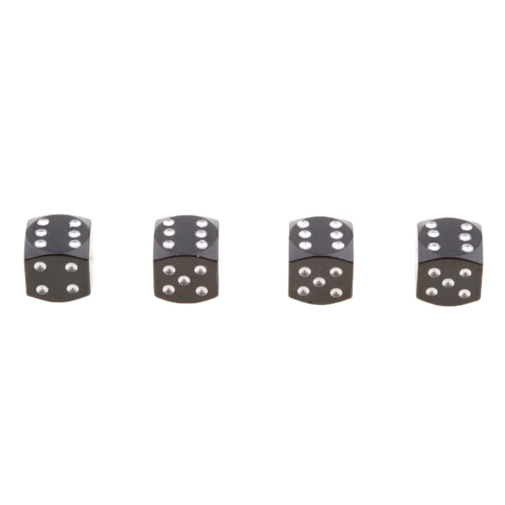 4 Pieces Aluminum Alloy Dice Valve Caps Cover Universal for Car Bike Motorcycle Black