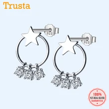 Trusta недавно 925 пробы Серьги серебристого цвета; бижутерия круг звезда CZ камень Для женщин модные 925 серьги-гвоздики подарок для девочек DS1352