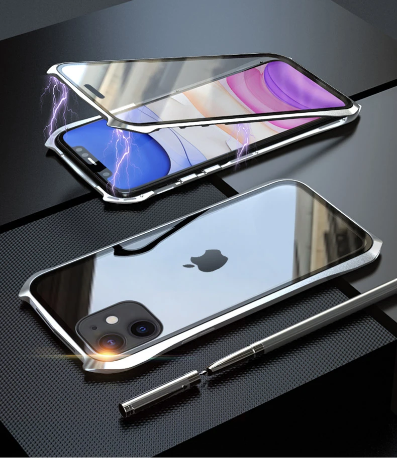 360 полный защитный Магнитный чехол для iPhone 11 противоударный чехол для iPhone 11 PRO MAX металлический бампер чехол двойное закаленное стекло
