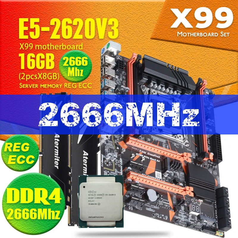 Материнская плата X99 PC4 DDR4 материнские платы процессор Xeon E5 2620 V3 LGA2011 3 CPU 2X 8GB = 16GB