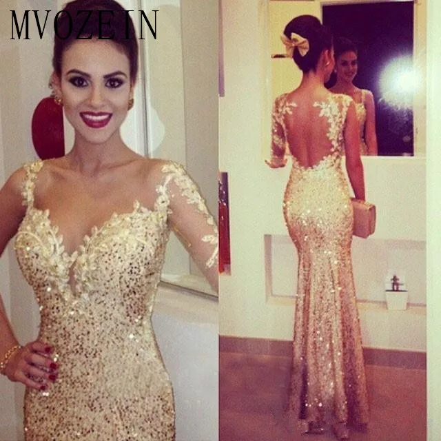 

Gold Muslim Evening Dresses 2019 Mermaid One-shoulder Sequins Lace Beaded Islamic Dubai Saudi Arabic Long Evening Gown