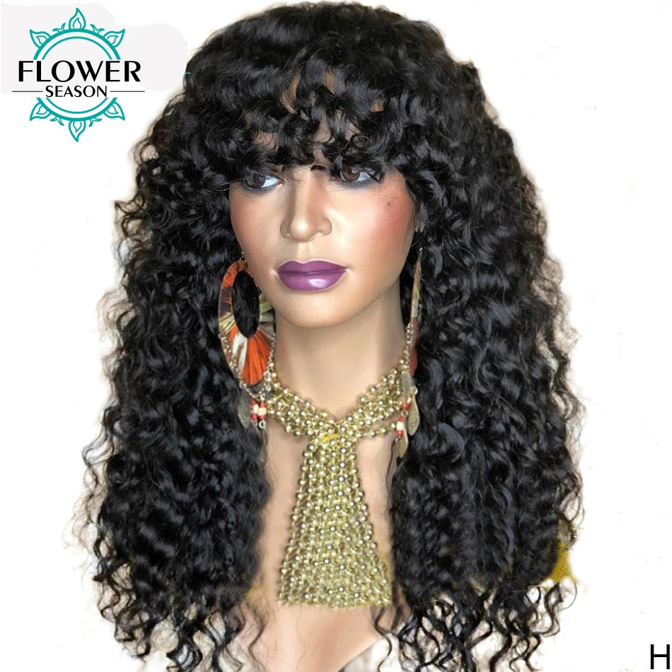 

Water Wave Human Hair Wigs For Black Women Brazilian Rem Full Machine Made Scalp Top Wig 180Density Loose Wave Wig FlowerSeason