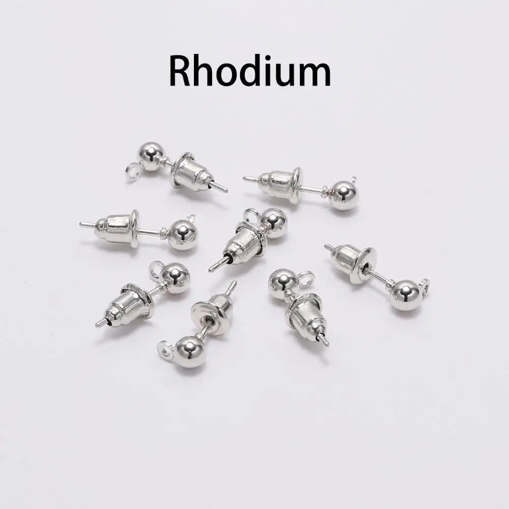 Rhodium 50 шт./лот 3/4/5 мм Серебряный Pin Выводы серьги-гвоздики в форме основные шпильки пробки разъем для изготовления ювелирных изделий DIY аксессуары - Цвет: Rhodium