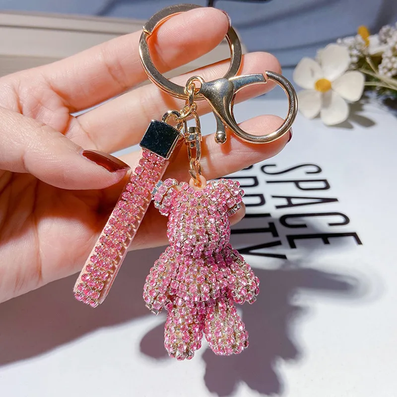 Новинка 2021 роскошный брелок ручной работы Стразы в виде медведя с кристаллами