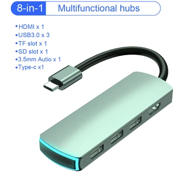 

8 in 1 Multi USB Type C Hub 3.0 to USB HdMI Hub Adapter Splitter Port PD Charge TF SD Card Reader for Macbook Pro&Most Laptops