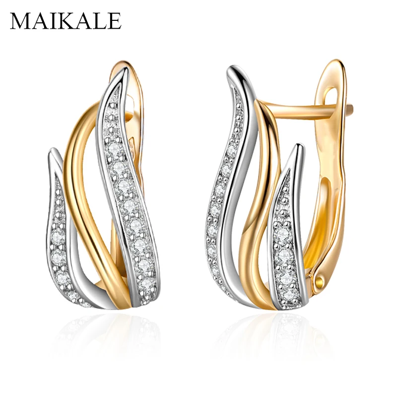 

MAIKALE Exquisite Cubic Zirconia Stud Earrings for Women Geometric Gold Silver Color Plant Ear Studs New Fashion Jewelry Gifts