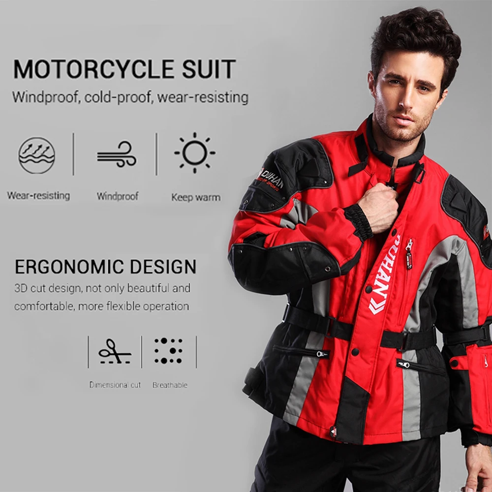 DUHAN Autumn Winter Cold-proof Motorcycle Jacket Moto+Protector Motorcycle Pants Moto Suit Touring Clothing Protective Gear Set
