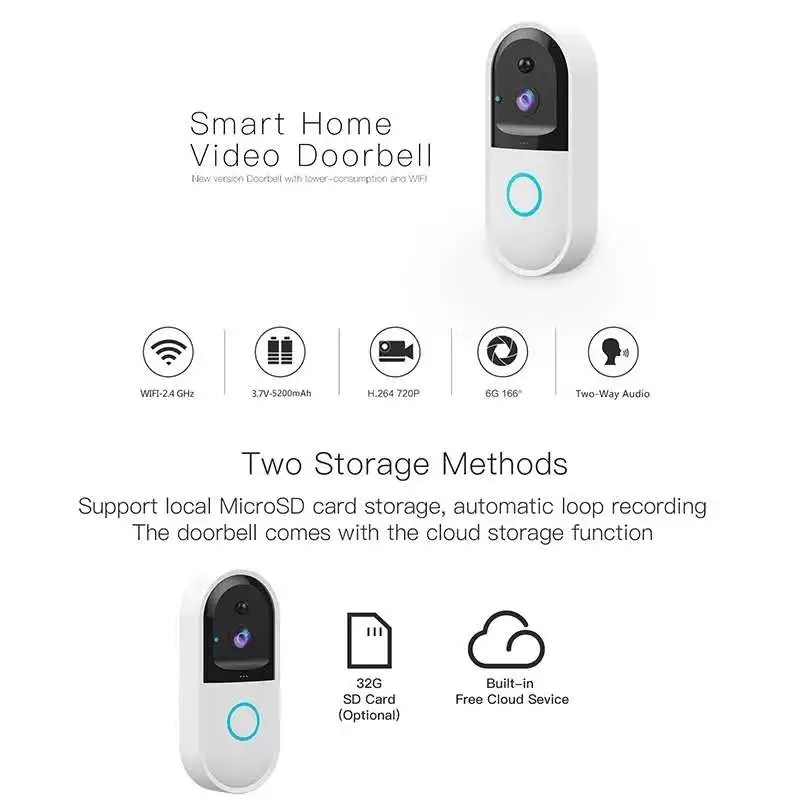 Беспроводной умный дверной звонок с Wi Fi HD камера удаленное видео двухсторонний