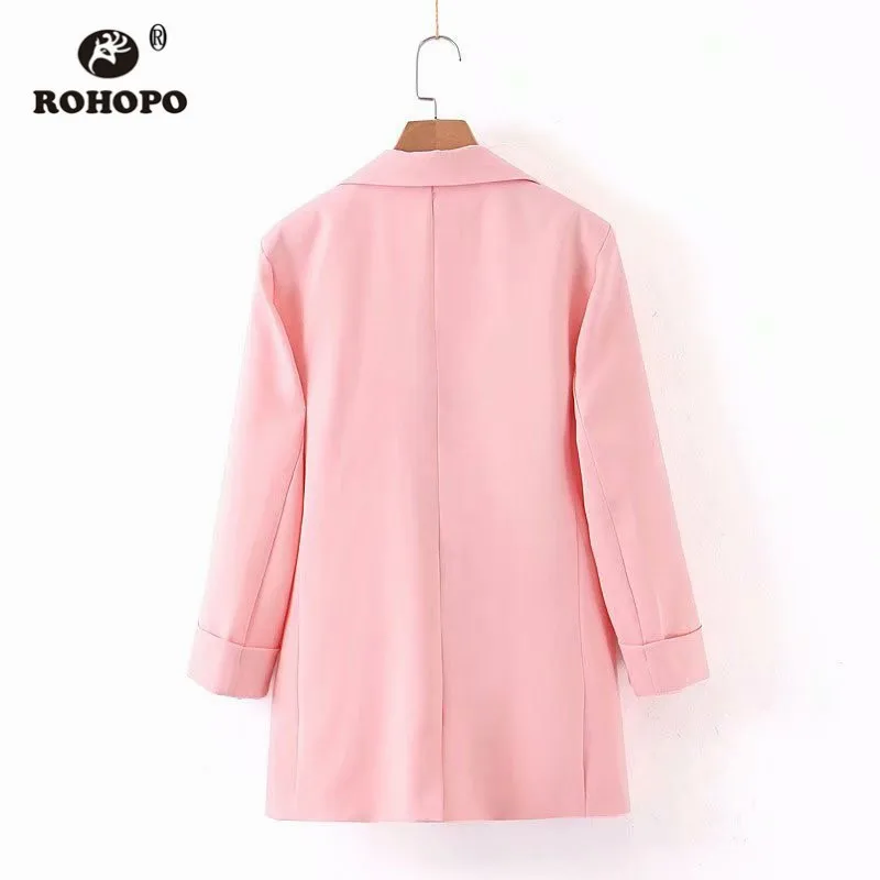 ROHOPO двойной груди Buttonss Ruched манжеты Осень дамы розовый блейзер#2149