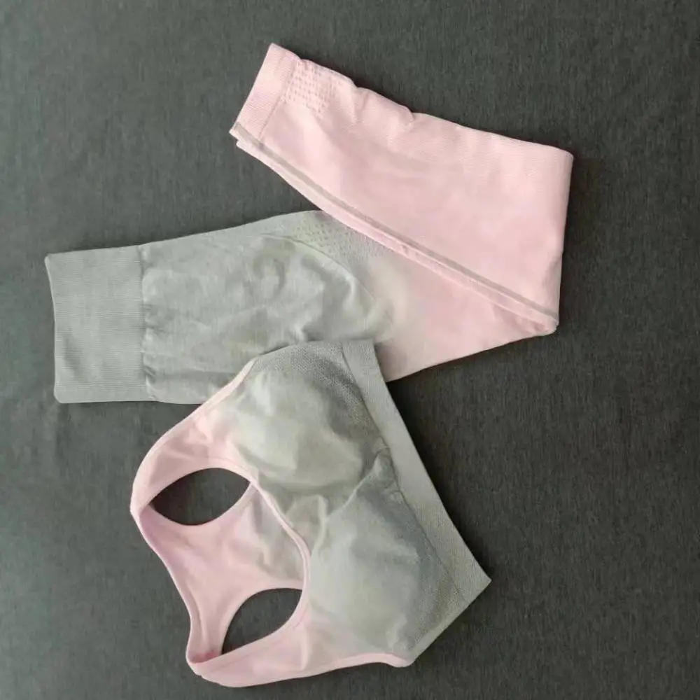 pink sets Gradation, комплект для йоги, спортивный бюстгальтер и леггинсы, Женский комплект для спортзала, бесшовная одежда для тренировок, фитнеса, спортивная одежда, 2 шт., спортивный костюм для фитнеса - Цвет: pink sets