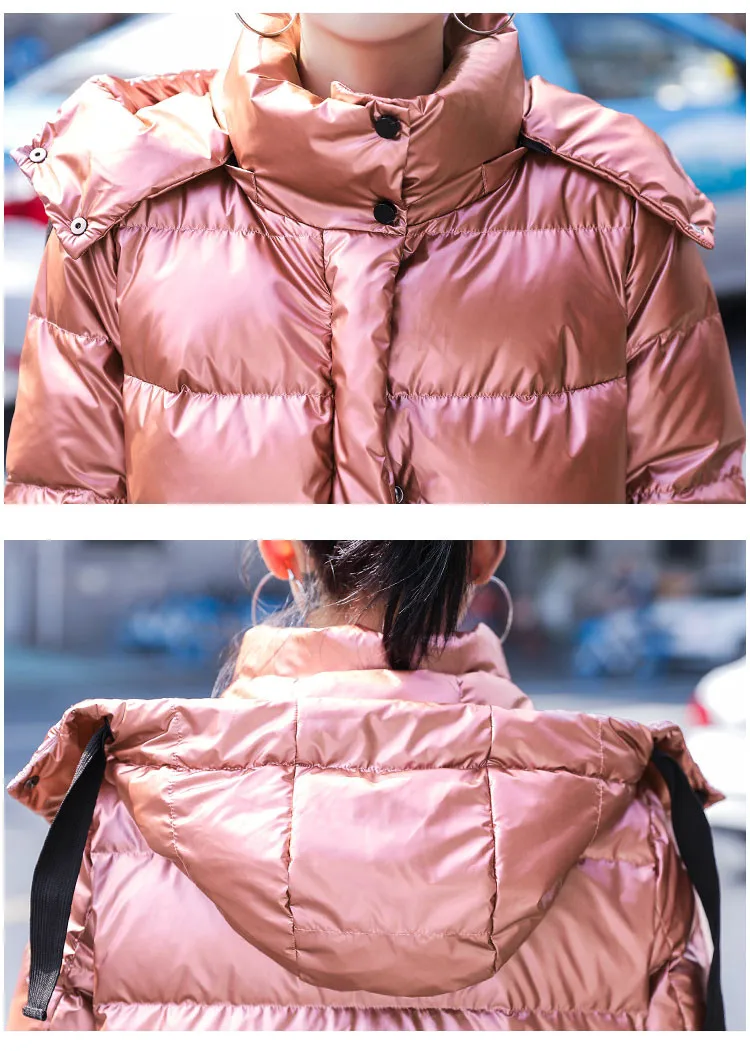 Новая зимняя Женская куртка с капюшоном, длинное пальто, Корейская Глянцевая пуховая хлопковая одежда, свободная стеганая куртка, Женское пальто, модная верхняя одежда