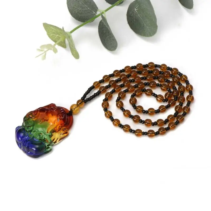 

Rainbow Crystal Pi Xiu Pendant Necklace Attract Wealth and Good Luck Jewelry CORD
