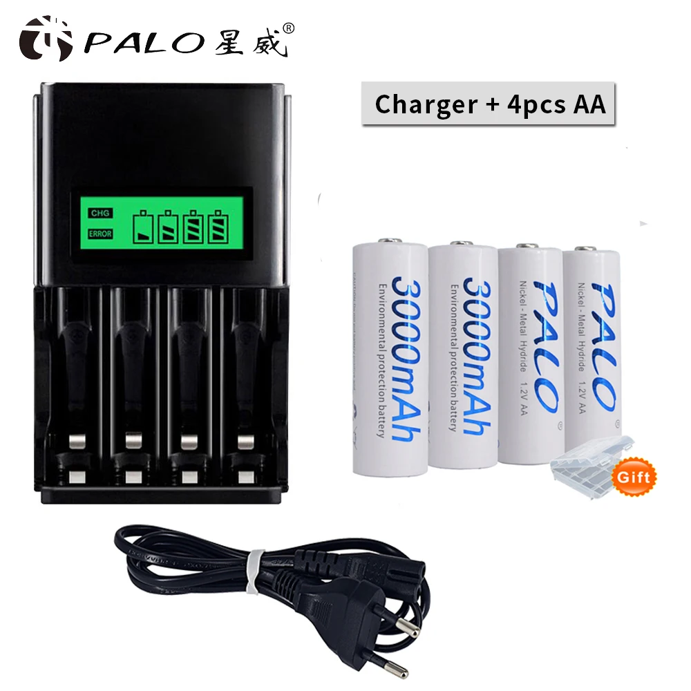 Batteria Ricaricabile Palo 1.2V Ni-Mh Aa Aaa Batterie Ricaricabili Aa/Aaa + Caricabatteria Lcd Intelligente