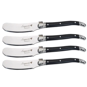 

4pcs 6.25'' Laguiole Style Butter Knife Spreaders Set Black Handle Cheese Knives Stainless steel Cutlery Bar Restaurant Supply