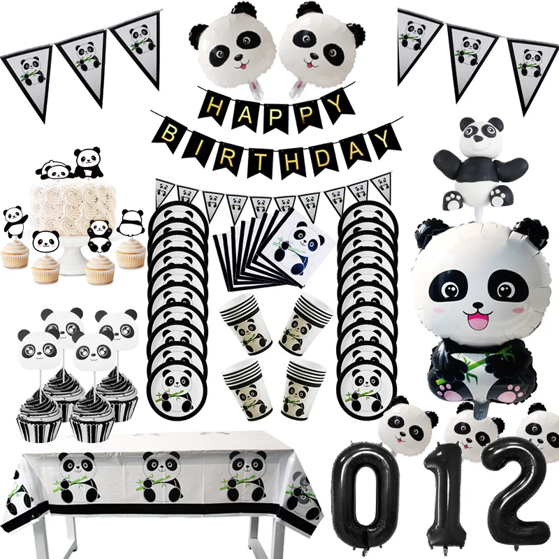 Joy-Enlife Panda Birthday Disposable Tableware Set Kids Birthday Party Decor Balloon Inflatable Panda Balloon Baby Shower Party