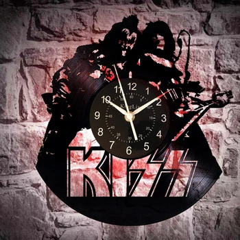 

Kiss Music Band Vinyl Record Wall Clock - Contemporary and Creative Bedroom Wall Decor - Modern Fan Art - Best Gift Idea for Boy