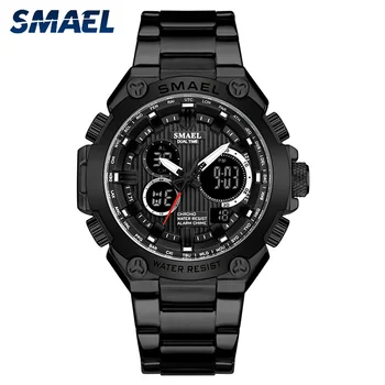 

SMAEL 2019 New Fashion Sport Man Watch Waterproof Calender Watches Mens Black Stainless Steel Quartz Wristwatch Male Clock 1363