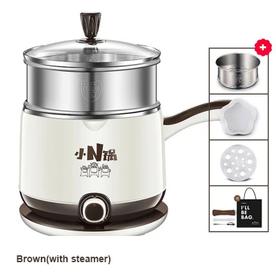 Brown(with steamer) 220 В многофункциональная электрическая мини-плита, 600 л электрическая сковорода для приготовления лапши, разделенная Паровая кастрюля, горячий горшок Вт - Цвет: Brown(with steamer)
