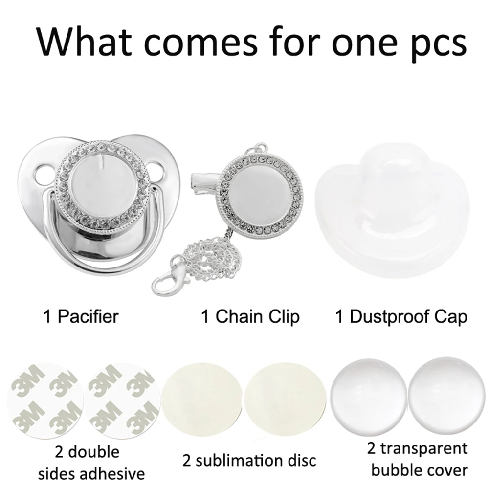 Personalized Sublimation Blank Baby Pacifier Rhinestone Dummy Clips Chain Gold Bling Pacifier Infant Nipple 3