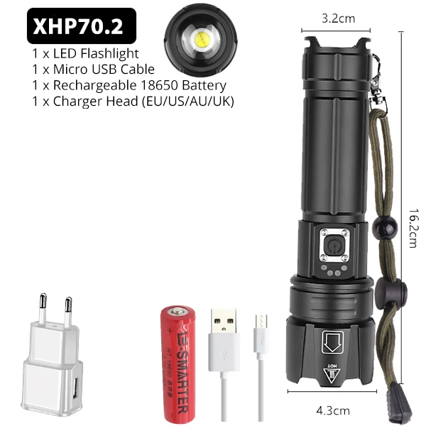 12000LM Ultra Powerful XHP70.2 LED Flashlight USB Rechargeable Tactical Light 5 light mode26650 Waterproof camping torch - Испускаемый цвет: C