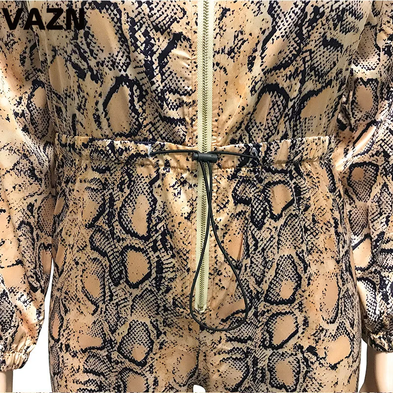 VAZN, шикарный товар, сексуальный женский комбинезон, 4 цвета, длинный комбинезон с длинным рукавом на молнии, штаны-фонарики, комбинезон, Змеиный повседневный комбинезон