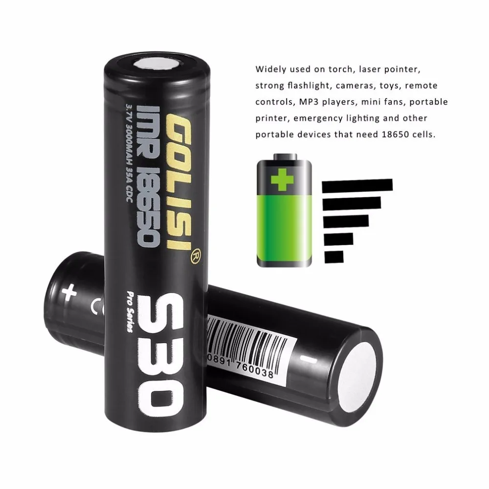 GOLISI S30 литий-ионная 18650 аккумуляторная батарея 3,7 V 3000mAh литиевая запасная батарея для фонарь