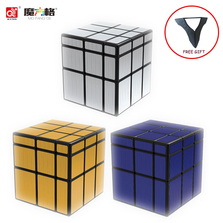 Зеркальный профессиональный куб QiYi 3x3x3 серебристая золотистая синяя наклейка