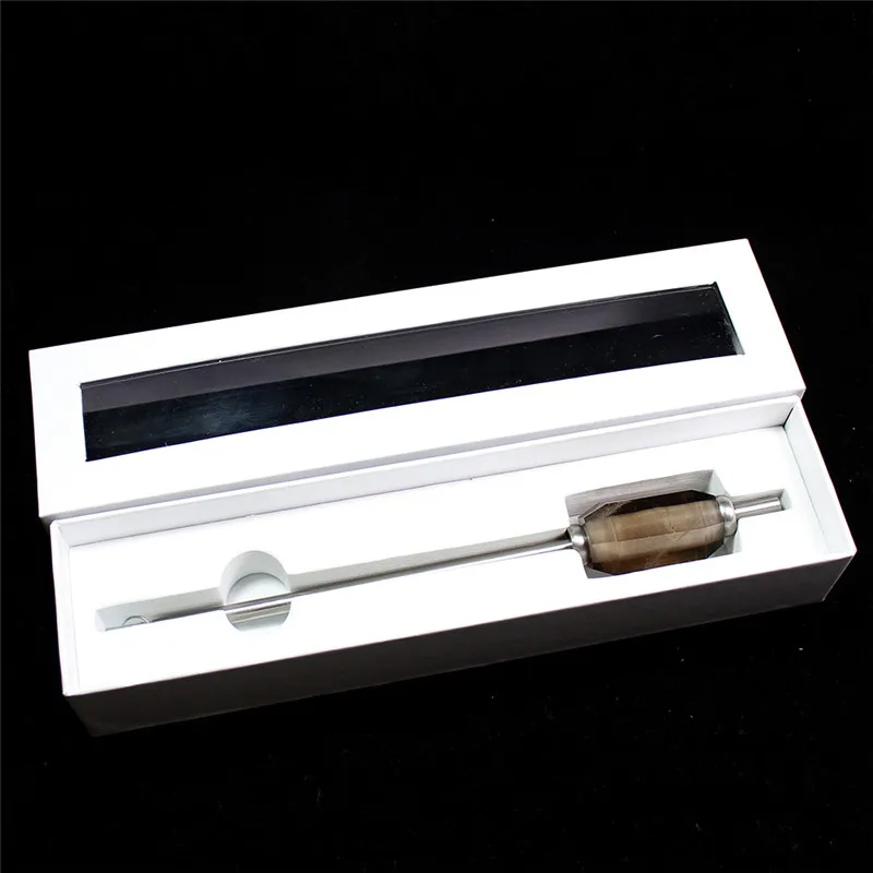 Smoky quartz Складной из нержавеющей стали Аметист/розовый кварц прозрачный кристалл напиток Кристалл соломы высокой температуры с щеткой стальная солома - Цвет: Smoky quartz