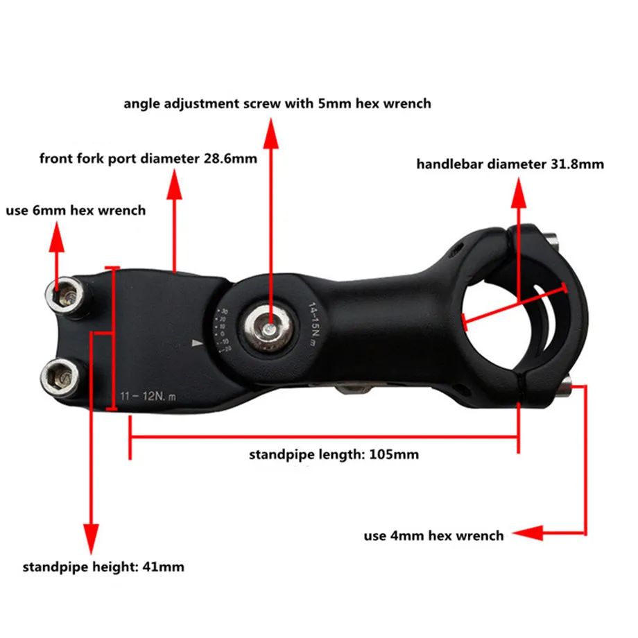 Road Bicycle MTB Mountain Bike Aluminum Alloy Adjustable Angle Handle Riser Stem Gooseneck Faucet Accessories 31.8*105mm Black