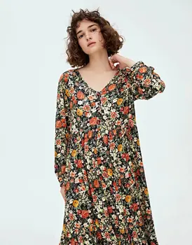 

2020 Spring Summer New Flower Floral Print zaraing women Dress vadiming sheining female dress vintage plus size Xdn9280