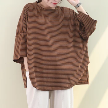 

[EWQ] 2020 Spring Summer New Pattern Round Collar Short Sleeve Striped Patchwork Pullovers High Street T-shirt Women AJ00601