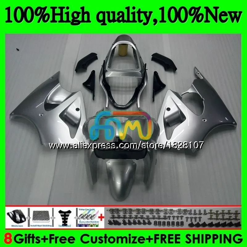 Корпус для KAWASAKI 600CC ZZR600 ZX600CC кузов 14BS. 167 ZZR-600 Глянцевые Серебряные ZZR 600 05 06 07 08 2005 2006 2007 2008 обтекатель