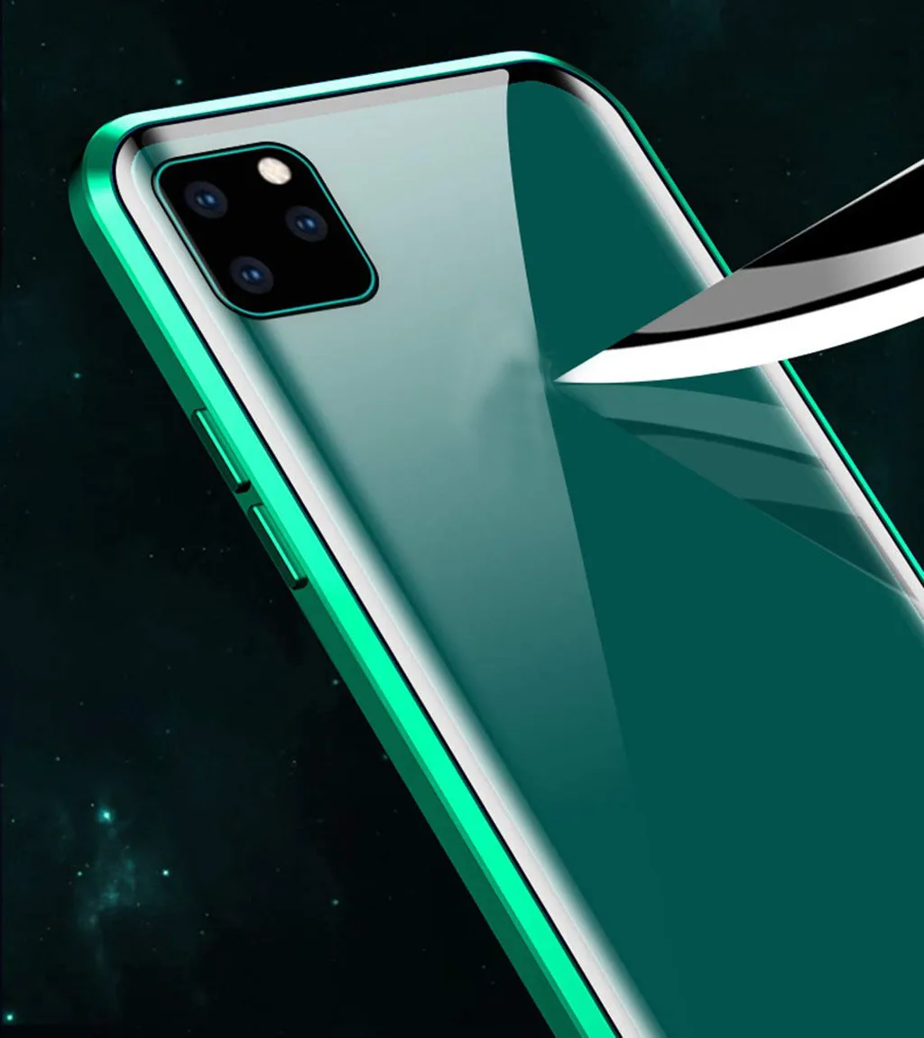 Глянцевый чехол для iPhone 11 11 Pro 11 Pro max 6,1 5,8 6,5 дюйма с магнитной адсорбцией, металлический бампер, стеклянный чехол
