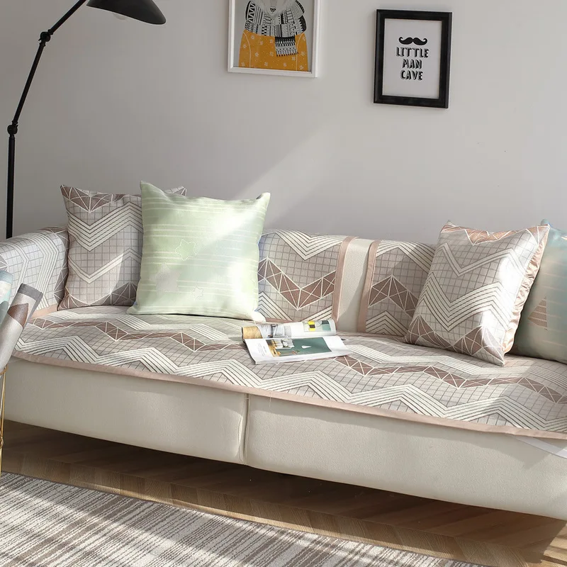 

Slip-Resistant Sofa Cover Towel Sofa Cover Printing Geometric Slipcover For Living Room Couch Ice Silk Covers Summer Cushion
