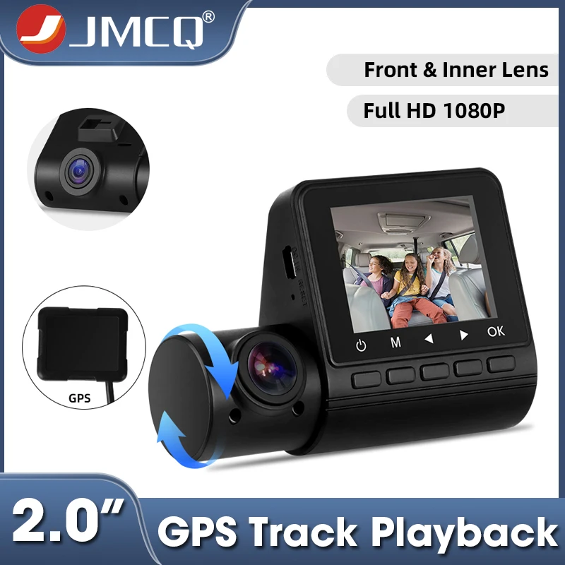 

JMCQ MINI Dash cam 1080P Front and Inner lens IPS Screen GPS Track Playback Registrars Parking Monitoring G-sensor HD mirror cam
