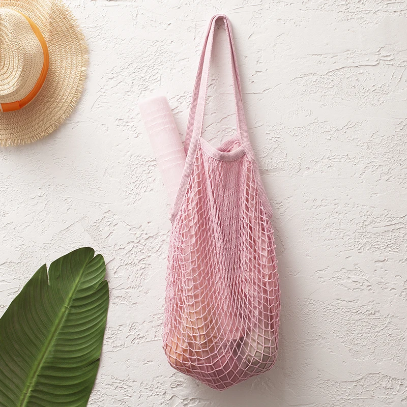 Женская Складная экологический многоразовый сумка для покупок многоцветные Переносные сумки большие емкости сумки для покупок фруктовые овощные продуктовые - Цвет: Розовый