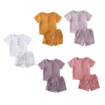 

2pcs Summer Toddler Kids Baby Boys Girls Outfits Set Solid Casual Short Sleeve T-shirt tops+shorts Kids Children Clothes set