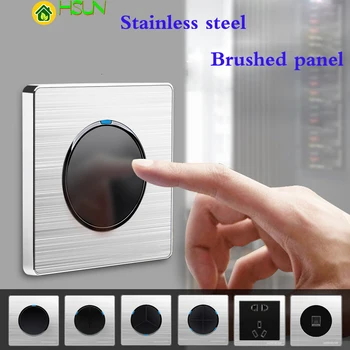 

86 type switch telephone TV socket household wall 1 2 3 4 Gang 1 Way 2 Way light point switch with LED France Germany UK socket