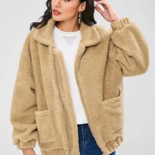2021 Autumn and Winter Pop-up Zipper Plush Women's Jacket Women's Fashion Temperament Solid Color Warm Plush Coat Clothes