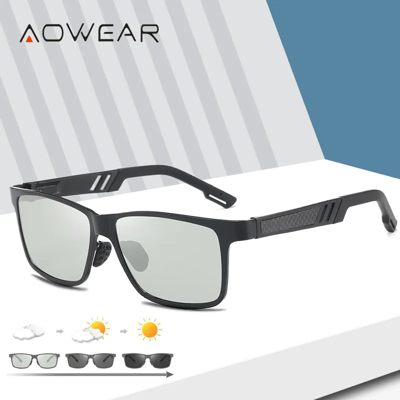 AOWEAR квадратные фотохромные поляризационные солнцезащитные очки мужские