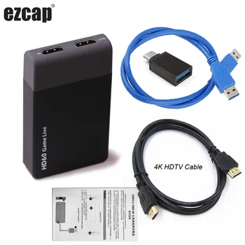 

USB 3.0 Video Capture Card 4K 1080P Game Live Streaming Broadcast Mic in Loop Out HDMI Cable for iPhone Switch XBOX PS3 PS4 OBS
