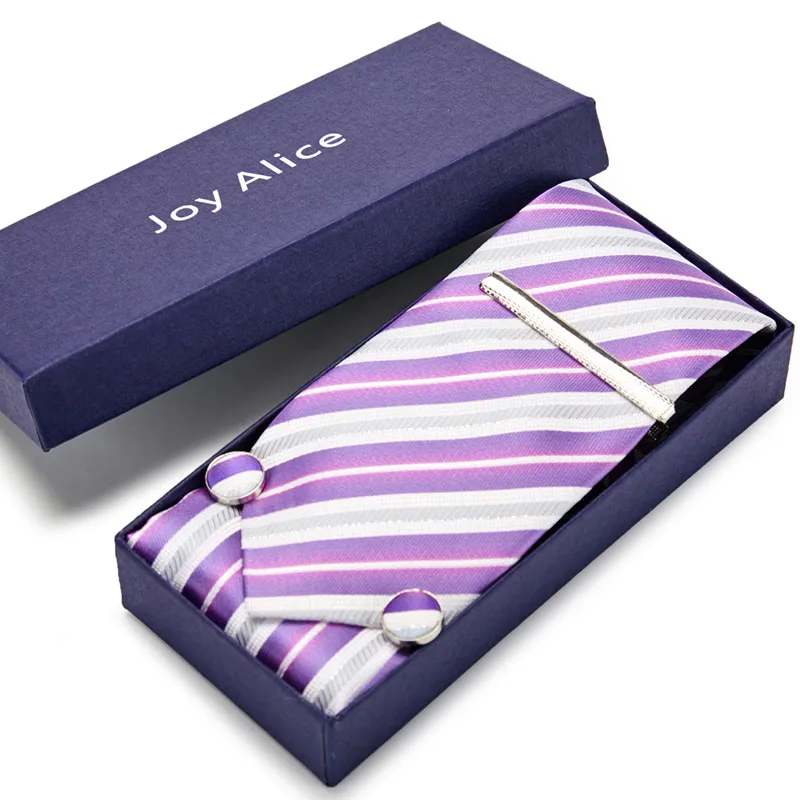  Luxury Striped tie set gift box for men 2020 jacquard 8cm necktie and pocket square clip cufflinks 