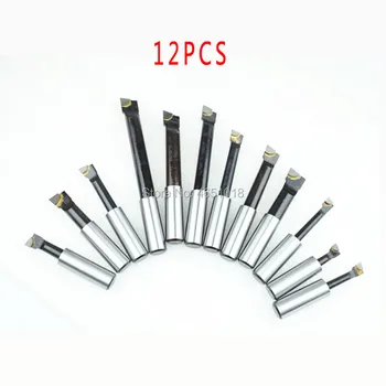 

12Pcs Durable Hard Alloy Shank Boring Bar Set Carbide Tipped Bars 12Mm Kit For 2 Inch 75Mm Boring Head For Lathe Milling