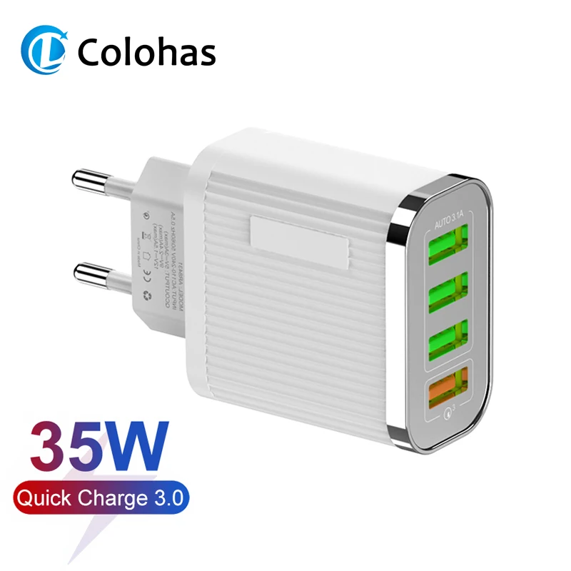 Быстрая зарядка 3,0 USB зарядное устройство для телефона 4 порта USB 35 Вт QC 3,0 ЕС вилка быстрое зарядное устройство для iPhone 11 7 Xiaomi настенное зарядное устройство адаптер