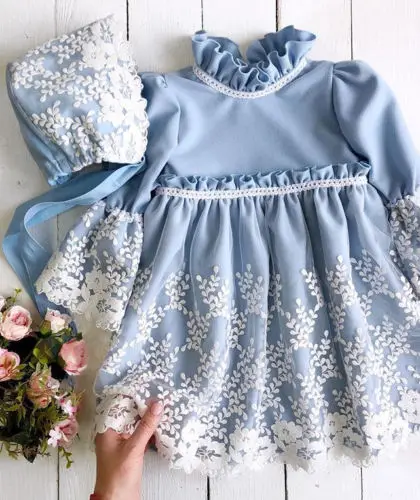 Kids Baby Girls Princess Costume Dress Long Flare Sleeve Party Pageant Lace With Bowknot 2Pcs Outfits Hat 0-5T | Детская одежда и