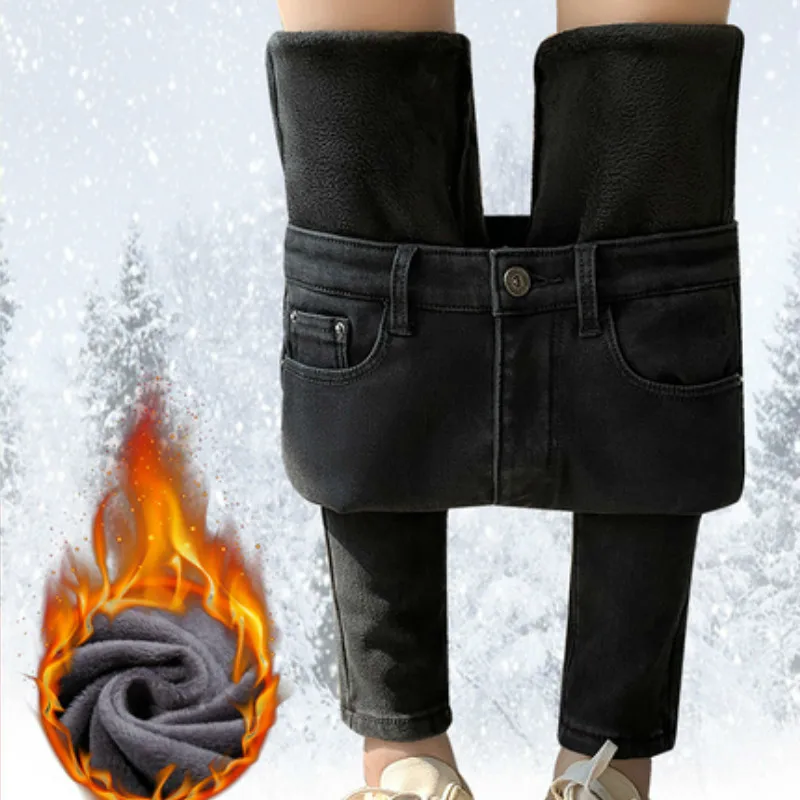 Goede 2019 Winter Dikke Fleece Jeans Voor Vrouwen Stretch Warm Skinny Denim Fluwelen Potlood Jeans vrouw Stretch Vrouwelijke Broek Plus size