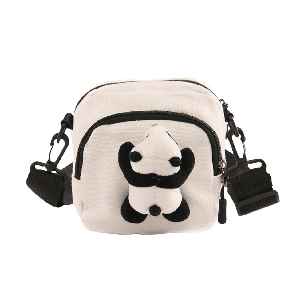 Best 1PC Plush Panda Canvas Crossbody Bag Cartoon Women Stylish Cross Body Bag Cute Cartoon Backpack (White)