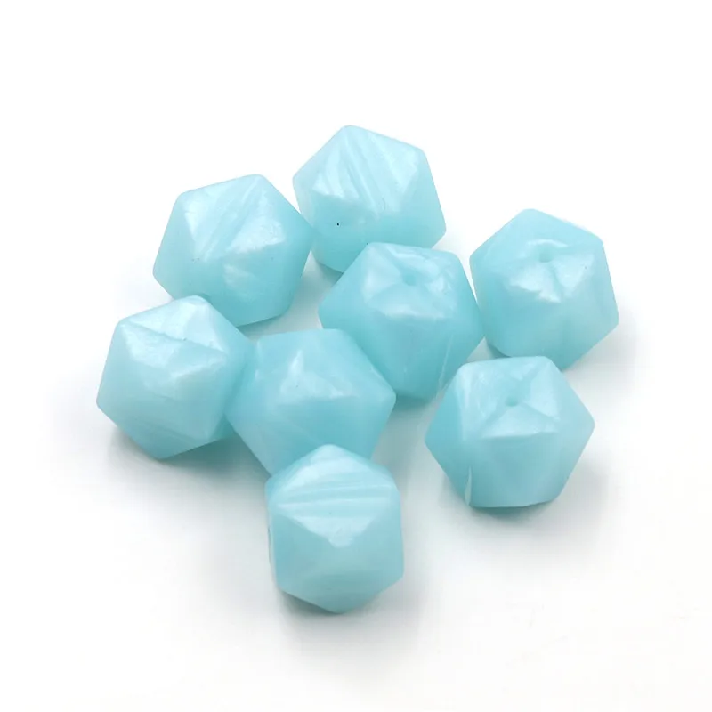 Jojochew Детские Силиконовые Бусины шестигранные жемчужные синие сенсорные четки пищевые, Прорезывание Зубов Бусины BX54