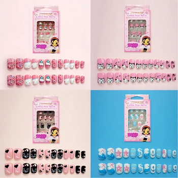 

24Pcs/Box Children Cute False Nail Tips UV Gel Acrylic Full Cover Fake Press on Nails Kids DIY Nail Beauty Manicure Tools