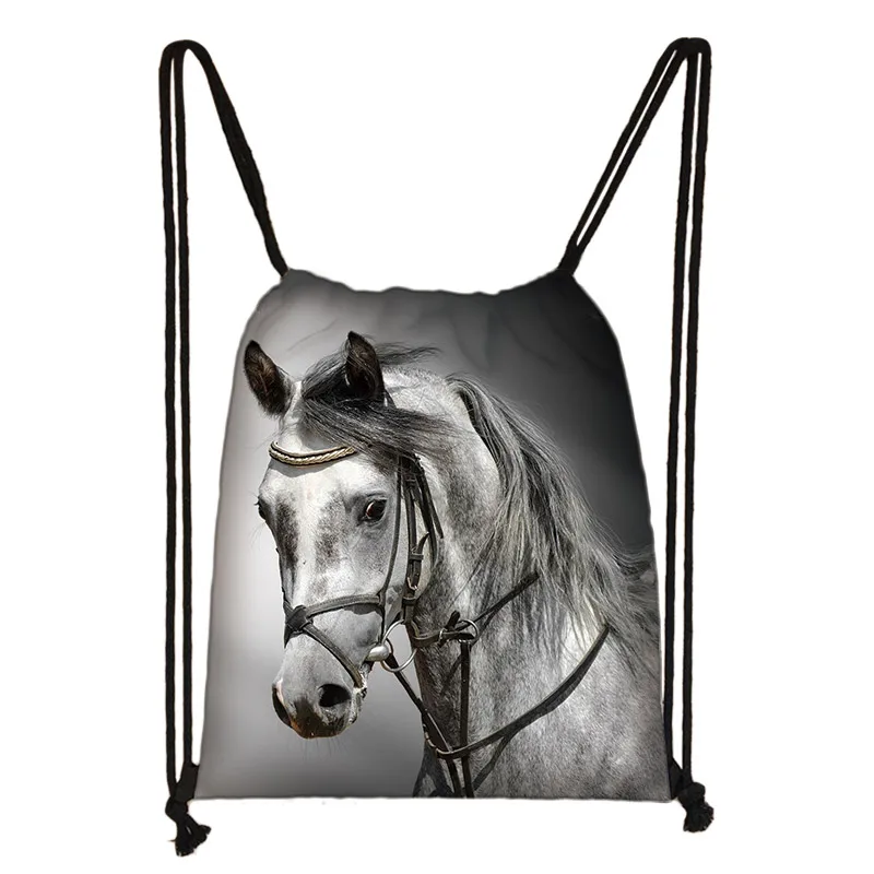 elegent animal horse print drawstring bag women men storage bag fashion rucksack cute pony boys girls backpack kids bookbag gift
